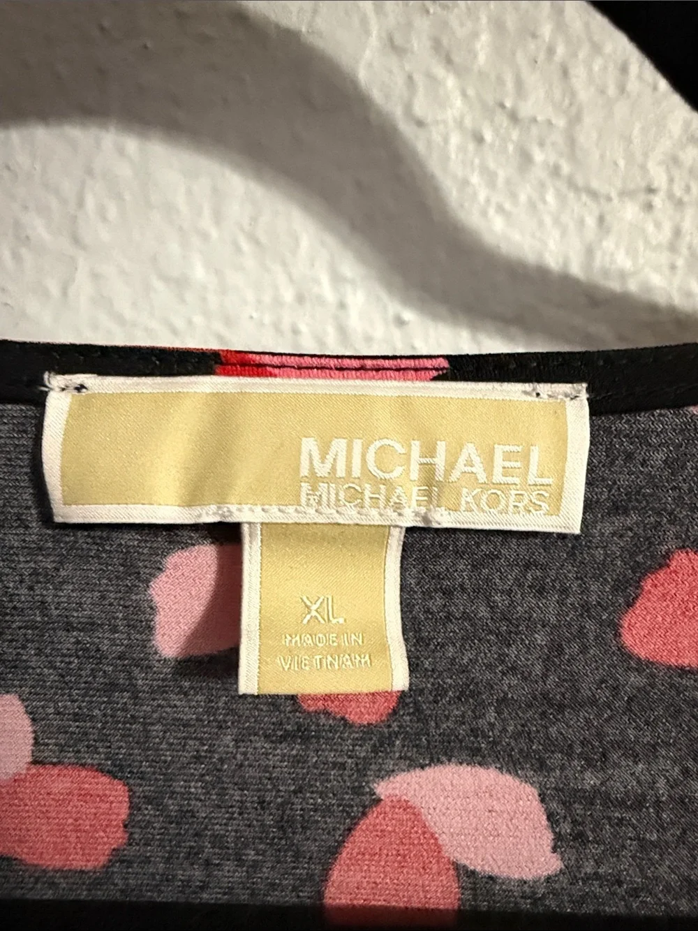 Michael Kors Black V-Neck Blouse with Red & Pink Petal Print